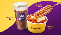 Chatime x Cupbop - Harga Spesial Rp64 Ribu Hotdakk Ori + Tokpokki Moza + Chatime (L)