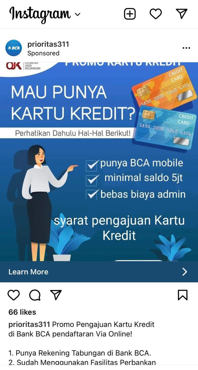 Iklan Palsu tentang Pengajuan Kartu Kredit