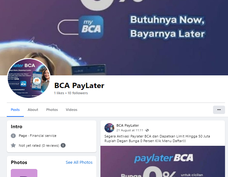 Akun Palsu Mengatasnamakan Paylater BCA