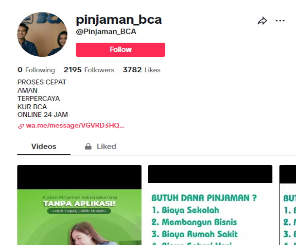 Akun Palsu Mengatasnamakan Pinjaman BCA